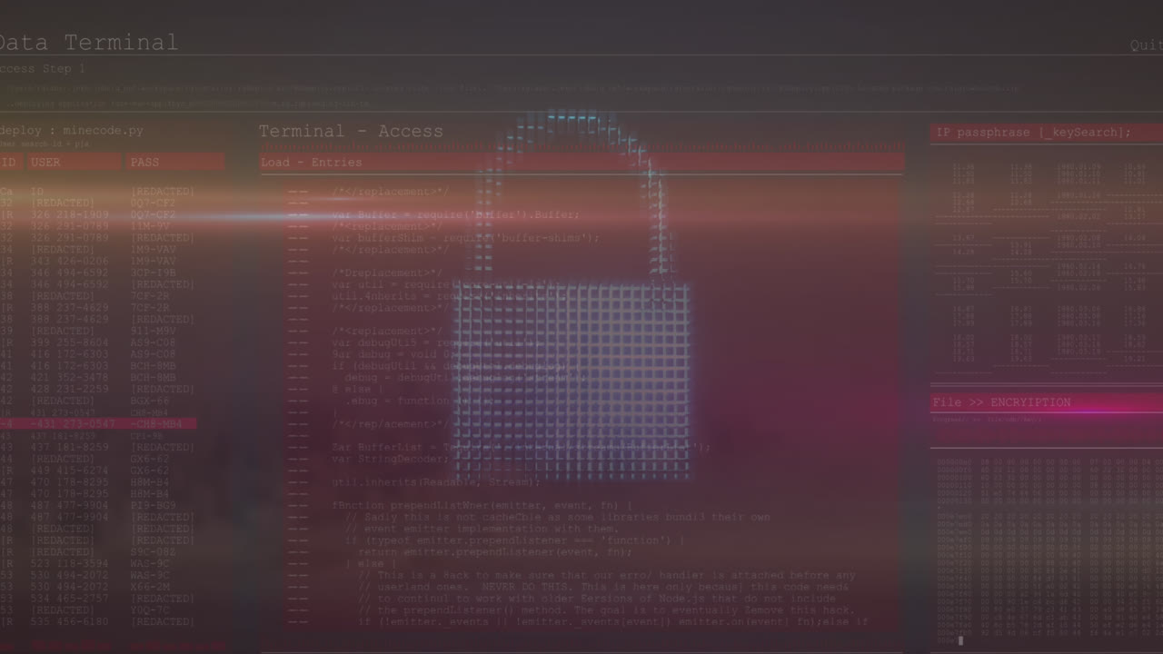 animación de iconos de nube, escudo y candado sobre el procesamiento de datos