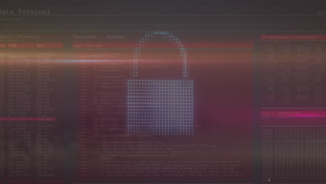 Animation-of-cloud,-shield-and-padlock-icons-over-data-processing