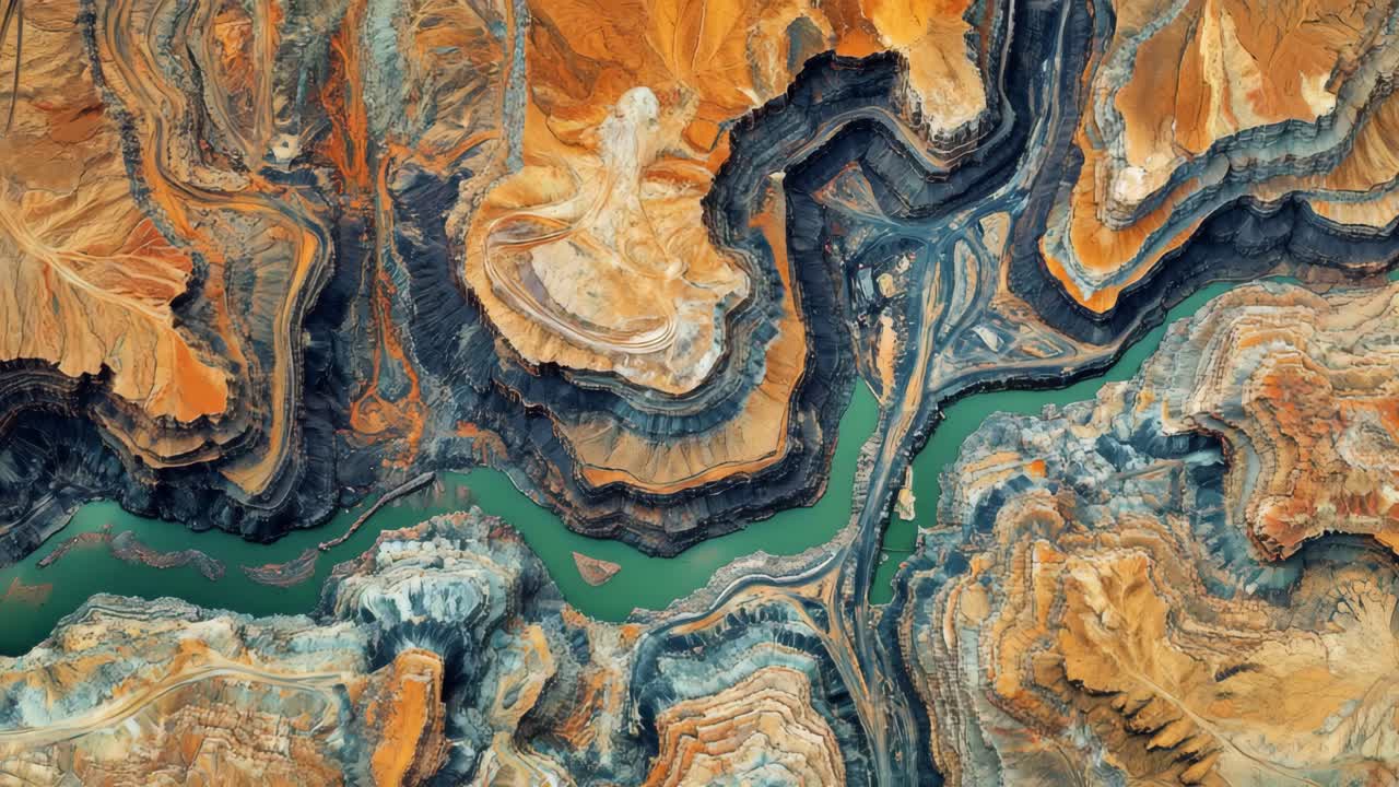Aerial View of a Colorful Mining Quarry Landscape