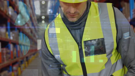 animación del procesamiento de datos sobre el hombre que trabaja en el almacén