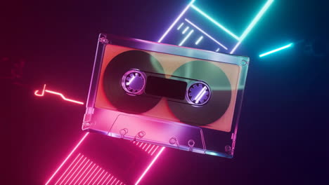 retro cassette tape with neon lights