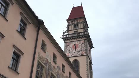 passau town hall building with clock tower and bells, germany