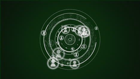 animación de un escáner de alcance circular y iconos de personas en blanco en verde