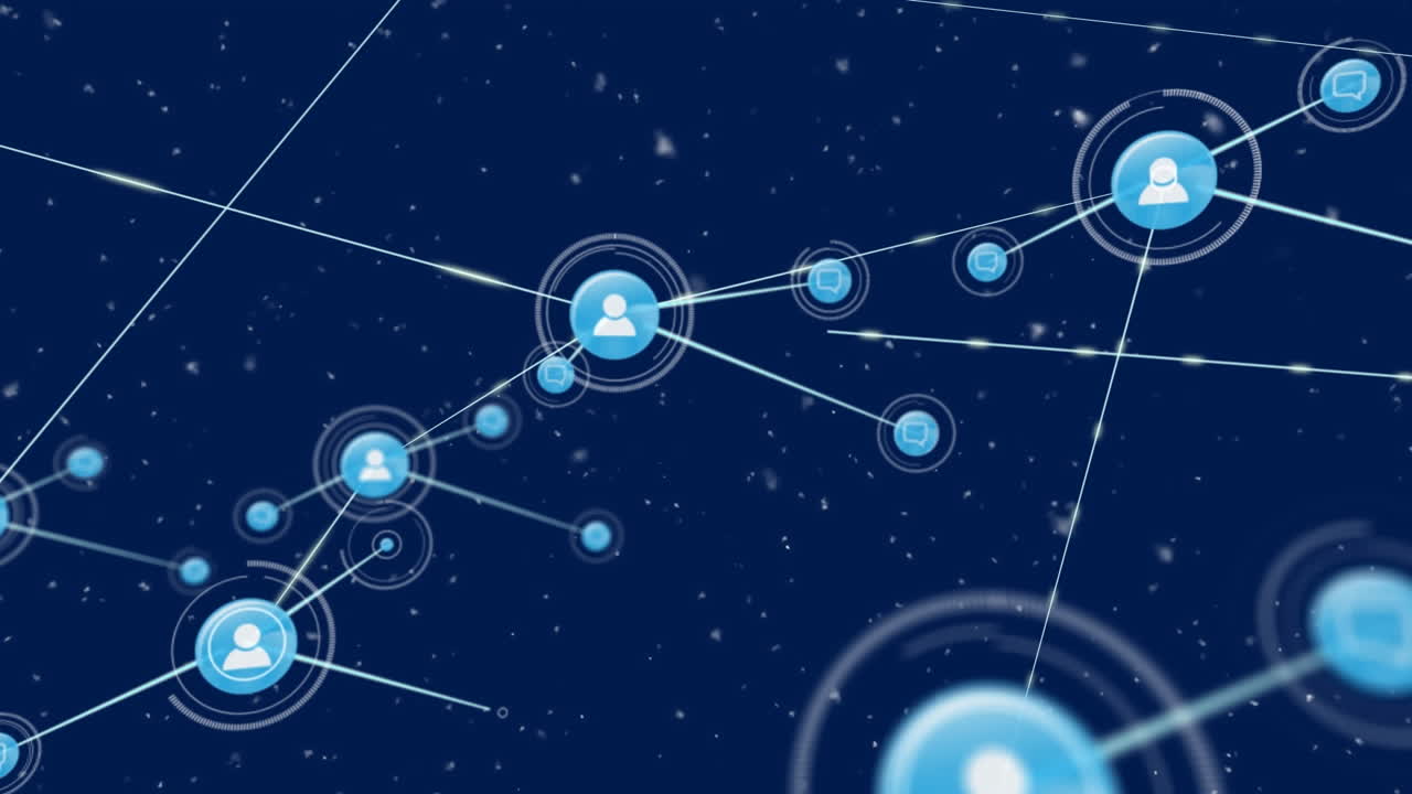 검은색 배경에 아이콘을 가진 연결 네트워크의 애니메이션