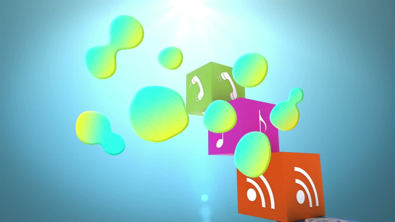 manchas de dolor de gradiente contra múltiples iconos digitales en fondo azul