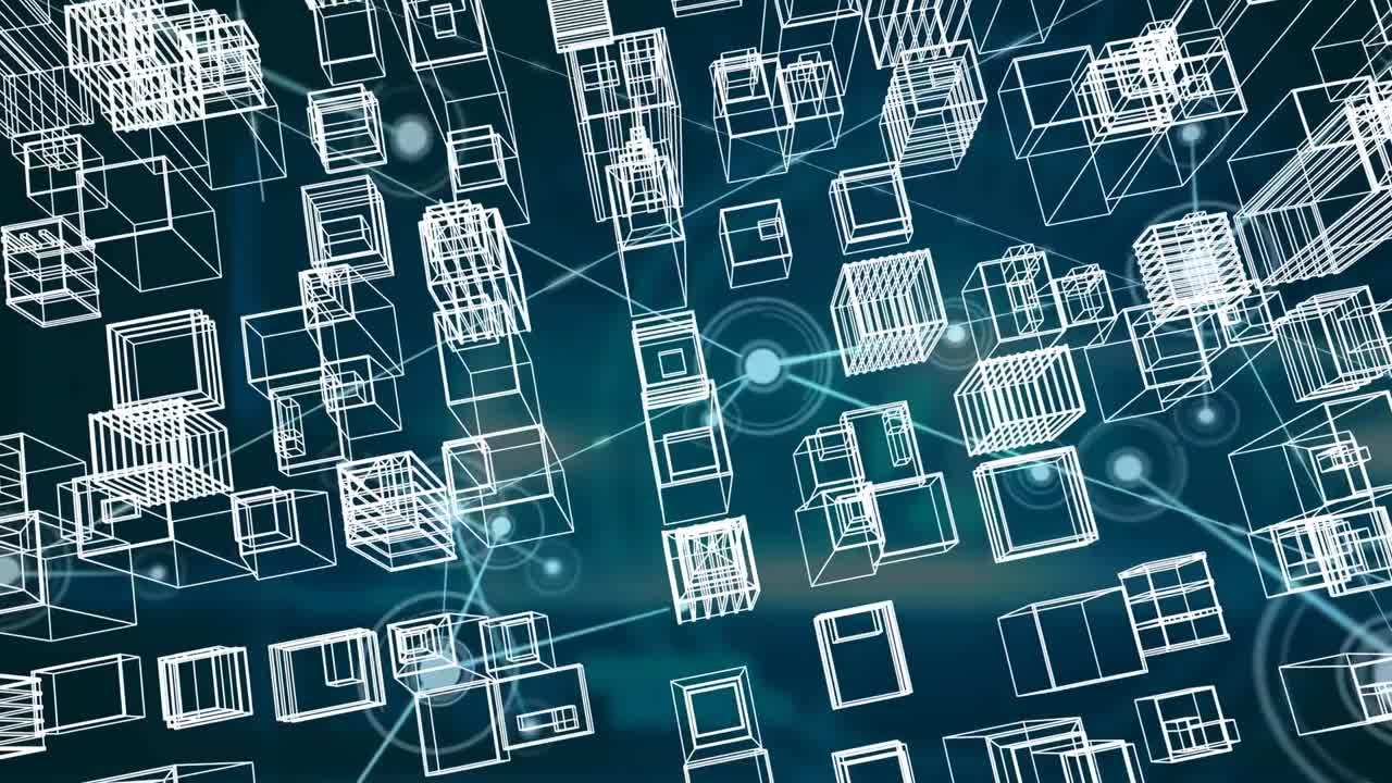 Animation of digital cityscape over network of connections