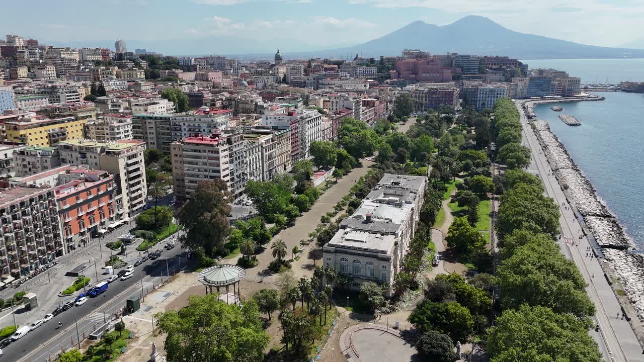 Villa Comunale Park At Naples In Campania Italy. Downtown Cityscape. Beautiful Skyline. Villa Comunale Park At Naples In Campania Italy. Highrise Buildings. Neapolitan Architecture. Naples Skyline.