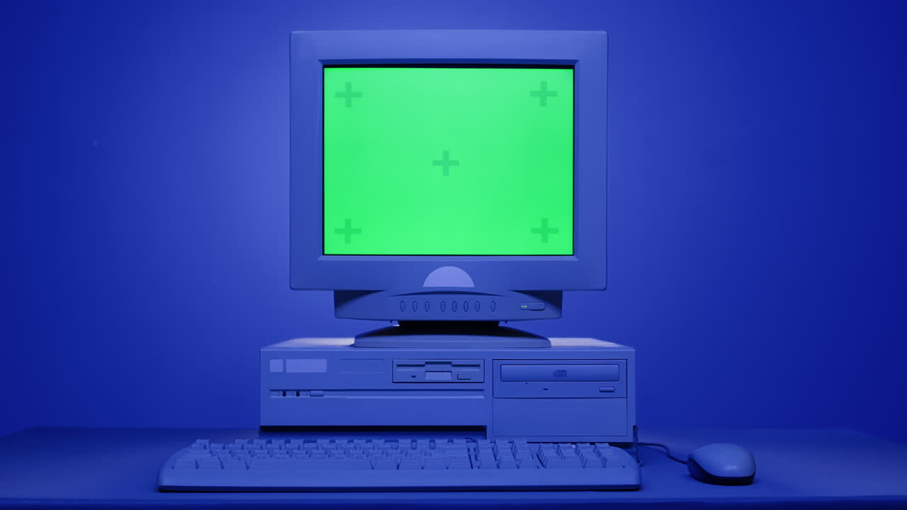 Vintage Computer with Green Screen