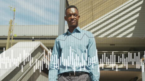 animation of data processing over african american businessman in office