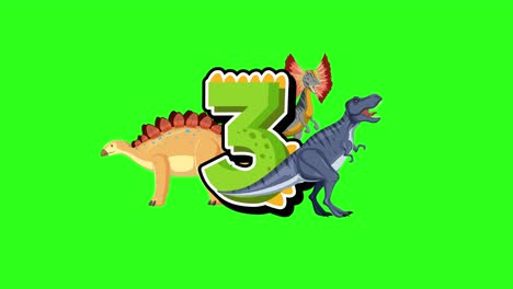 dinosaurs and numbers animate on a vibrant green background, illustrating counting from one to ten with playful transitions