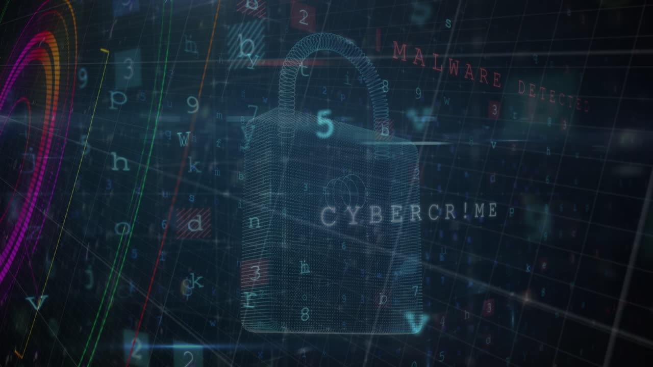 animación del candado de seguridad y procesamiento de datos sobre el fondo de la marina