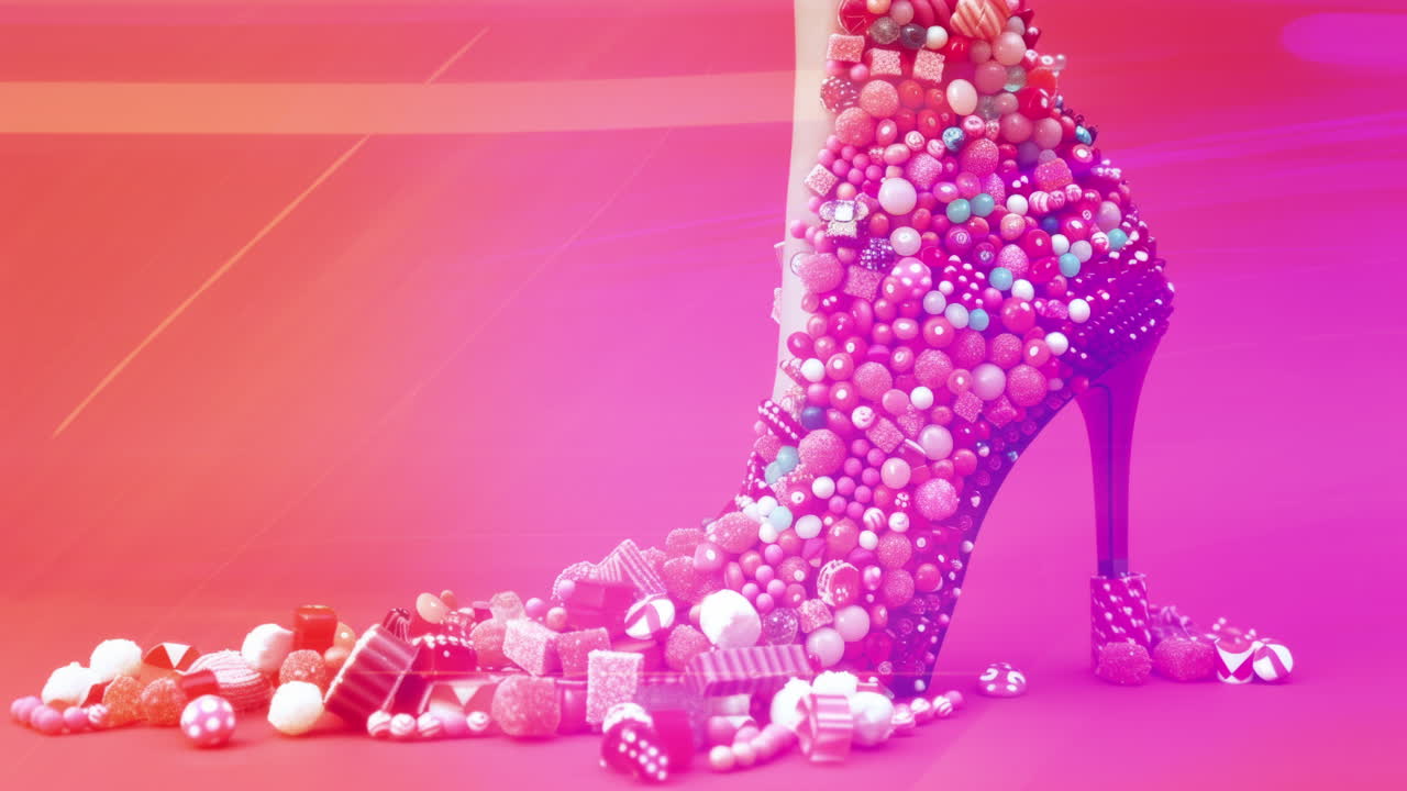 높은 발 뒤꿈치 신발은 사탕과 사탕으로 만들어져 있습니다.