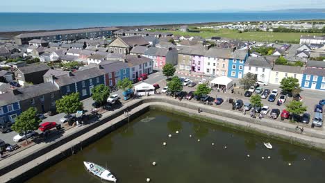 pan shot aberaeron wales seaside town and harbour aerial footage 4k