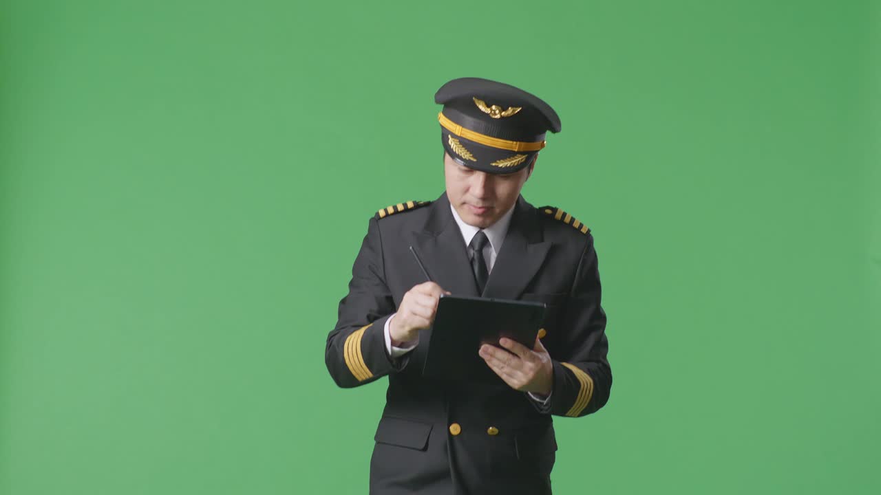 Pilota che lavora su un tablet