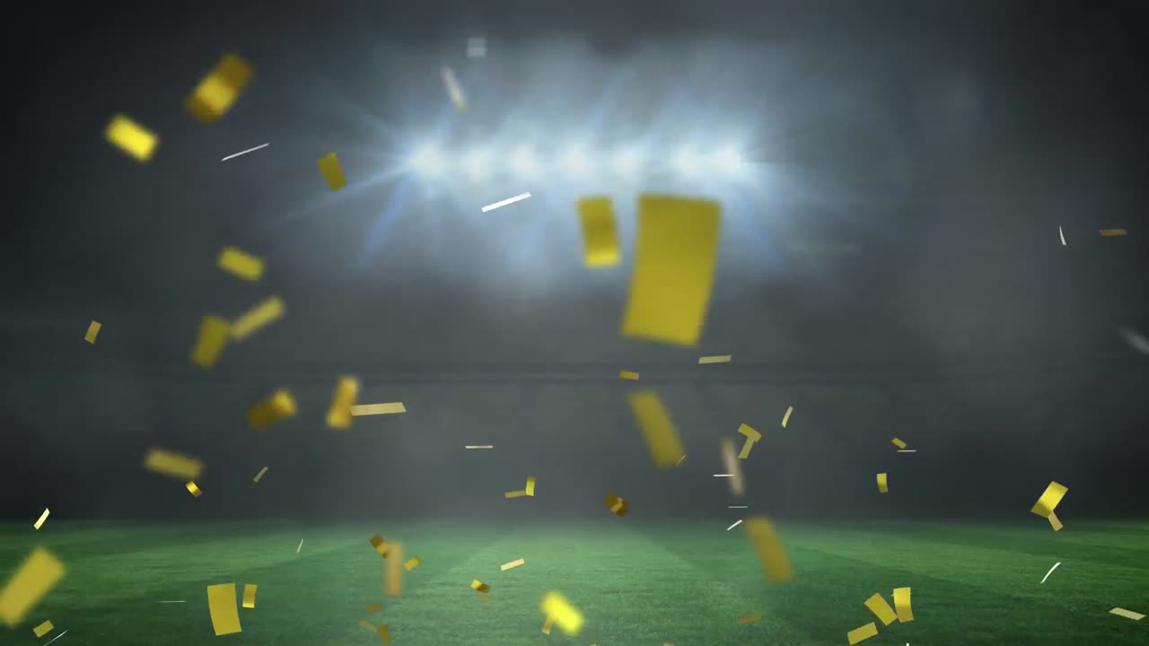 스포츠 경기장 위 에 떨어지는 금색 콘페티 의 애니메이션