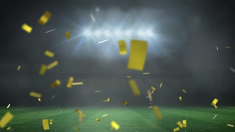 animación de confeti de oro cayendo sobre el estadio deportivo