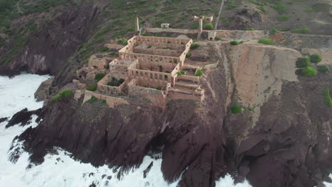 aerial view overlooking the coast and the abandoned nebida mine on a sunny day