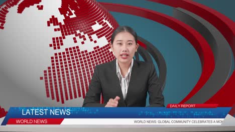 presentador de noticias que reporta las noticias del mundo
