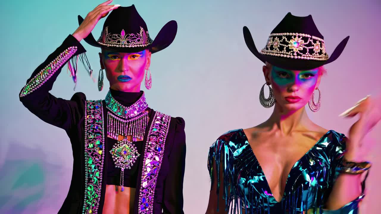 카우보이 모자를 입은 세련된 여성