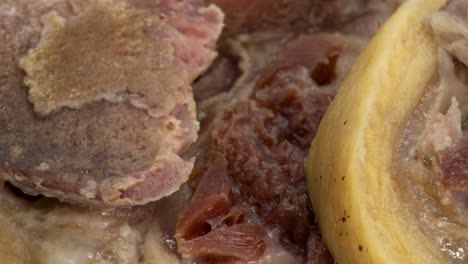 close up, macro shot of cooked pork open bone cut