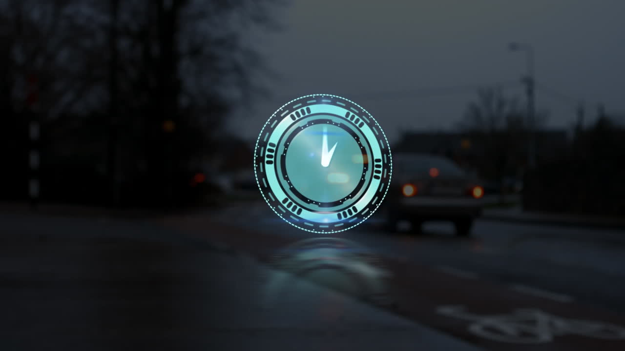 Animation of moving clock over road with cars