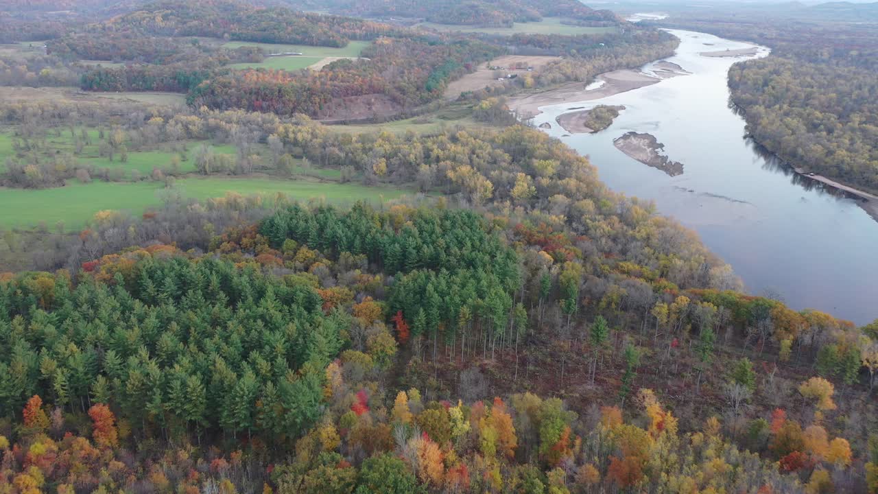 Autumn River Landscape Aerial View