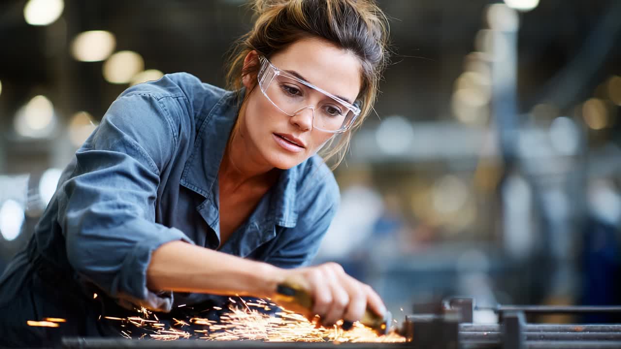 Focused Craftsmanship: A Skilled Artisan Engaged in Metal Working, Utilizing Tools to Create Sparks and Design with Precision in a Well-Equipped Workshop Environment