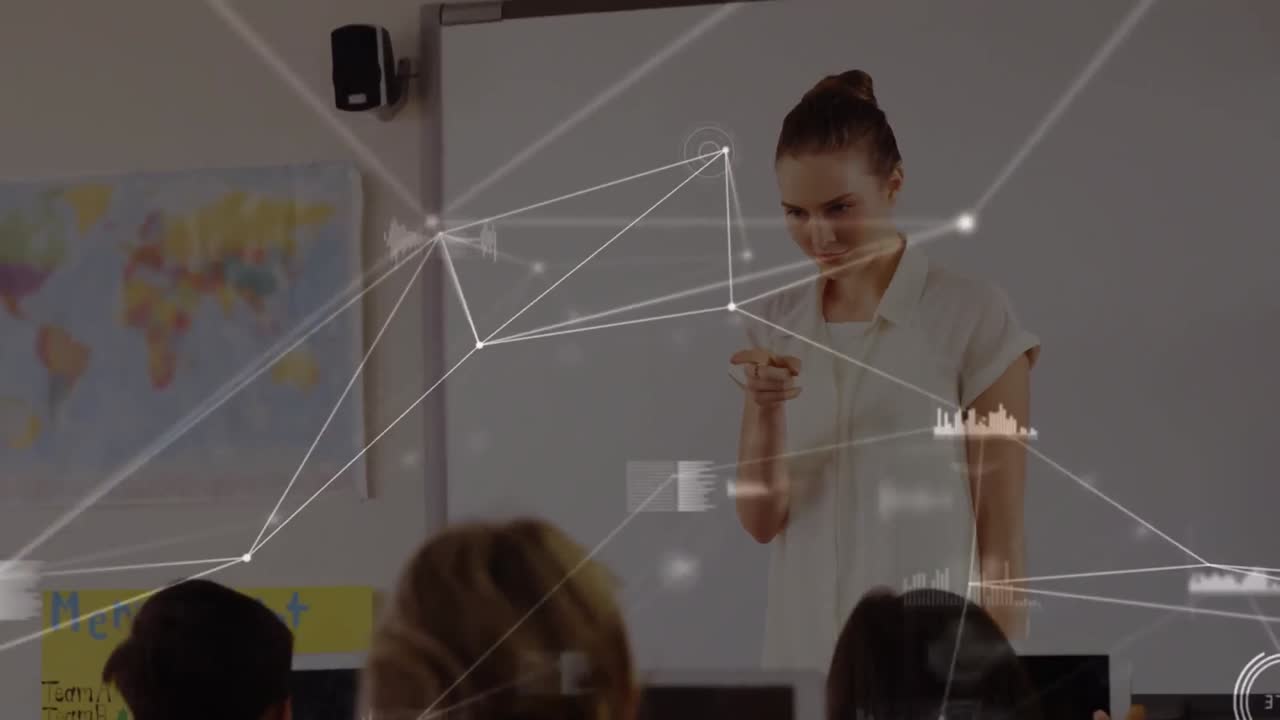 animación de la red de conexiones a través de estudiantes que utilizan computadoras