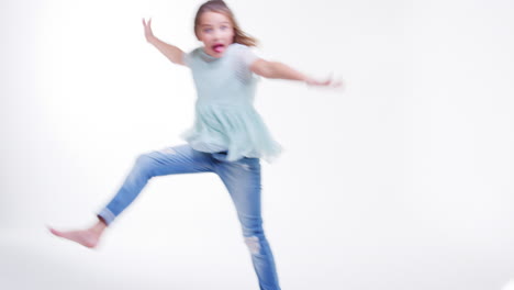 montage of girl dancing jumping and posing in studio