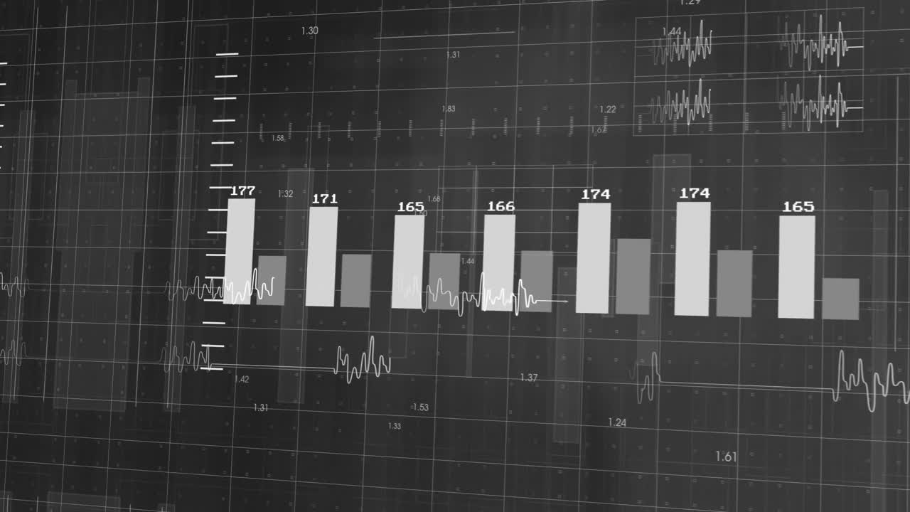 검은색 배경에 있는 금융 데이터 처리 애니메이션