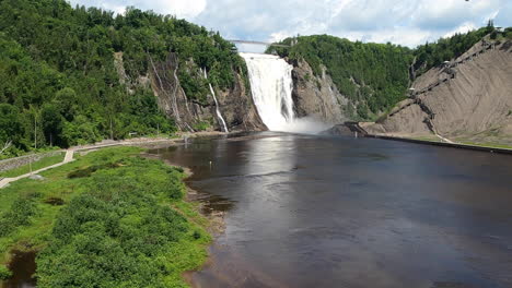 waterfall landscape, chute montmorency in quebec canada, wide panoramic view