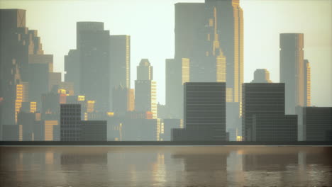 sunrise over a futuristic city skyline