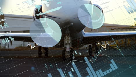 animación del procesamiento de datos financieros sobre el avión