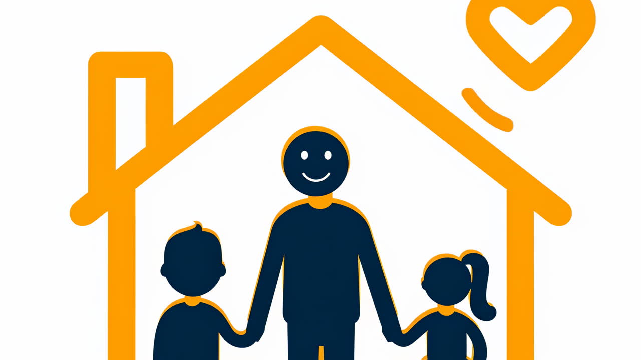 Family enjoying time together at home. A man stands in a house with two children, smiling and holding their hands, showcasing family unity and joy