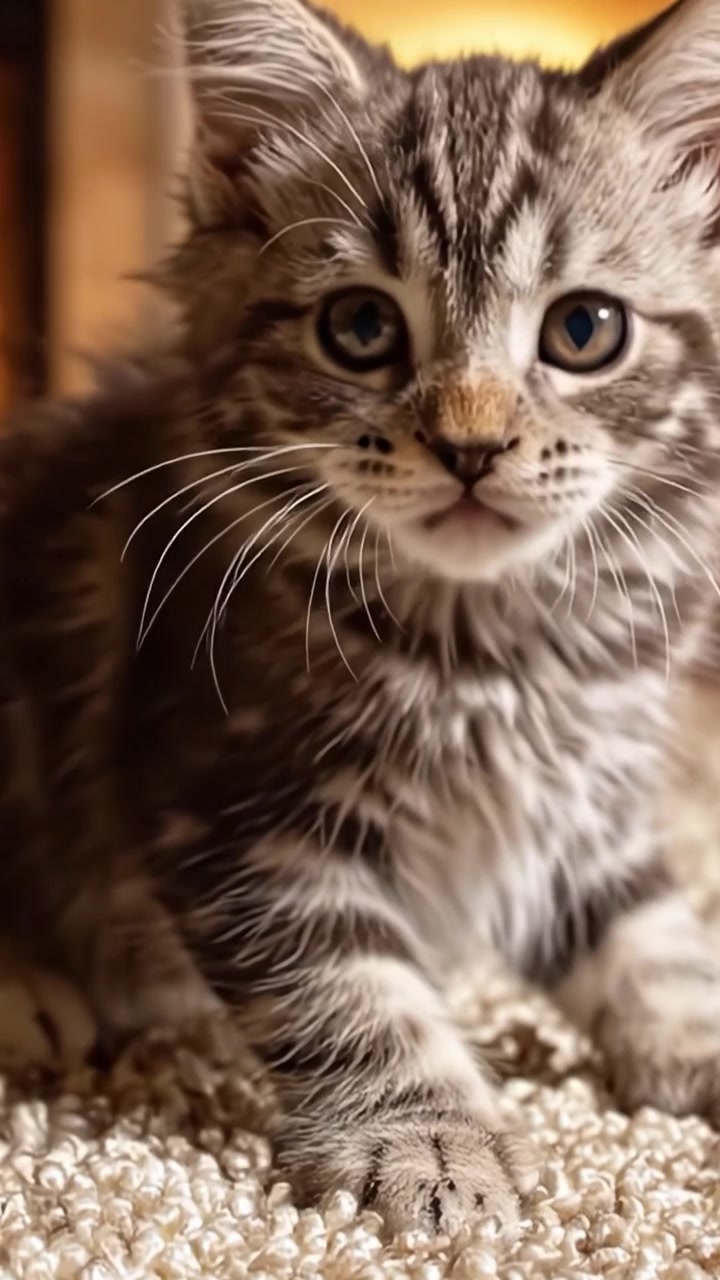 Un gattino affascinante e giocoso che interagisce con un giocattolo di corda colorato in un ambiente interno accogliente, catturando lo spirito della curiosità e della giocosità felina.