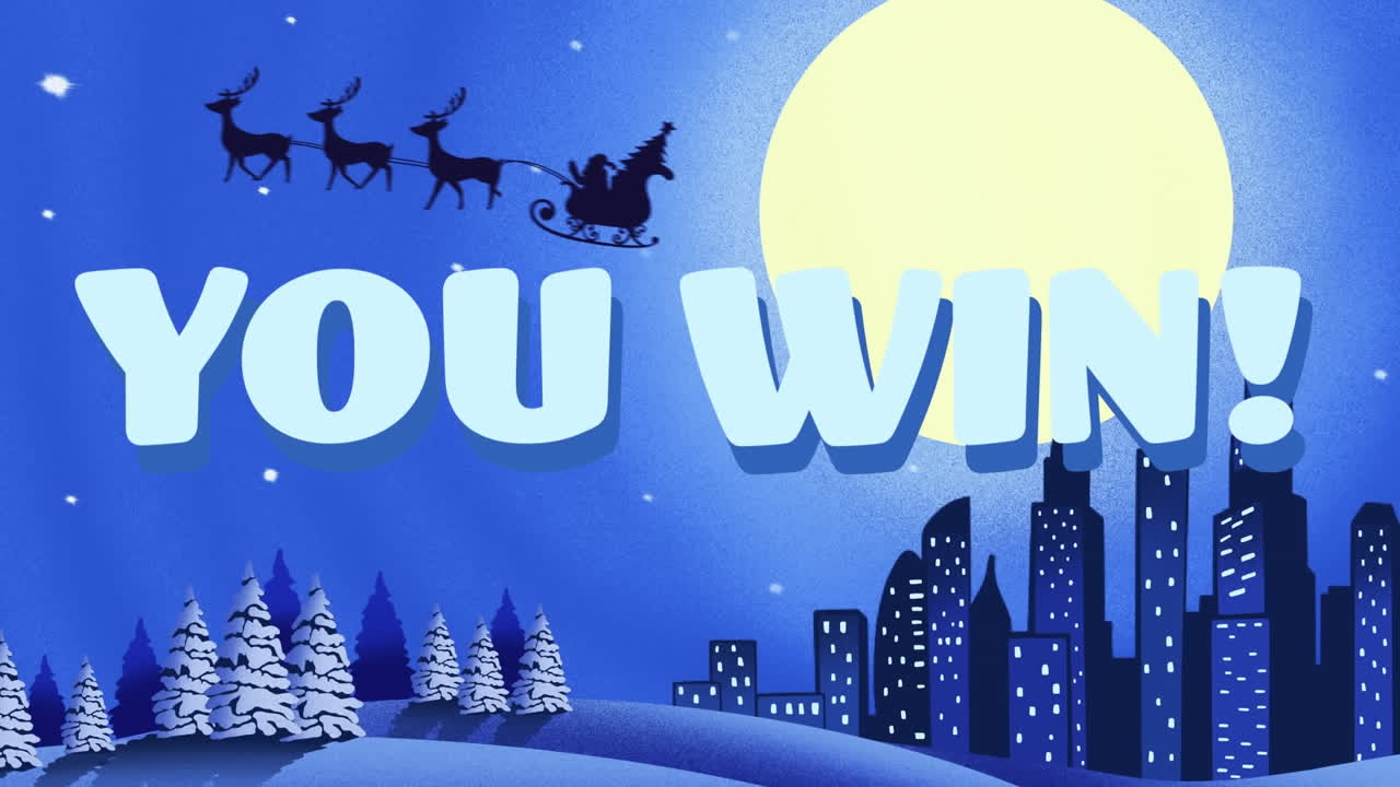 밤하늘에 대한 겨울 풍경과 도시에 대한 텍스트 배너를 이기는 애니메이션