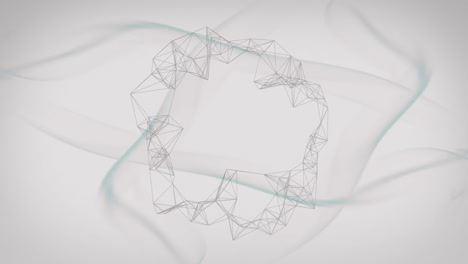 animating geometric wireframe structure over abstract white background