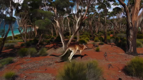 australian coastal outback scenery with kangaroos