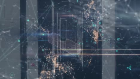 Animation-of-network-of-connections,-dna-and-data-over-servers