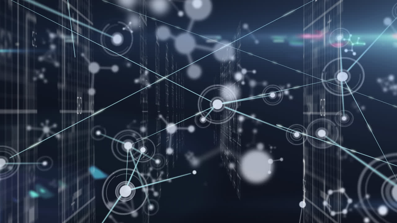 animación de moléculas y conexiones en fondo negro