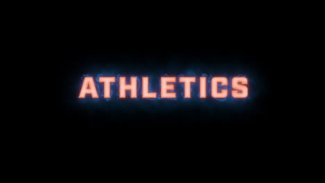 A-short-high-quality-motion-graphic-typographic-reveal-of-the-words-"athletics"-with-various-colour-options-on-a-black-background,-animated-in-and-animated-out-with-electric,-misty-elements