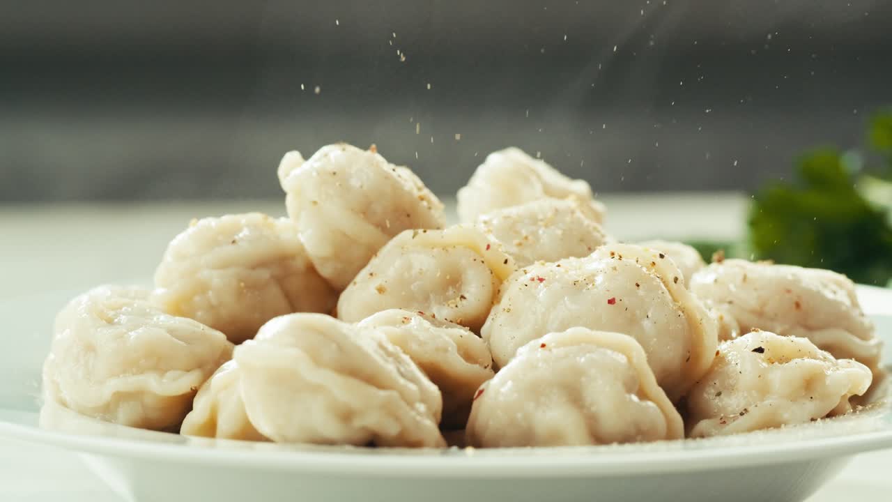 Plate of Cooked Dumplings with Spices