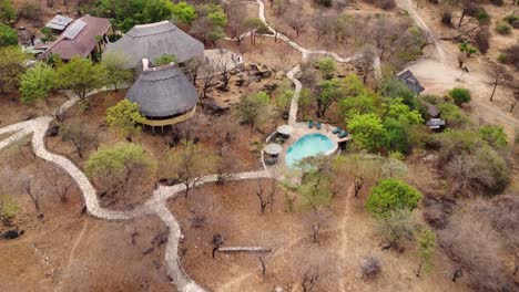 a beautiful view of the sangaiwe tented lodge, seen from above located in the stunning tarangire national park in north tanzania in north africa