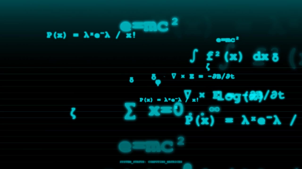 Floating Mathematical Formulas and Scientific Equations on Dark Background