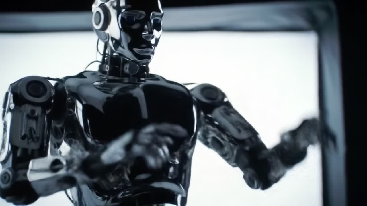 Futuristic Robot Showcasing Advanced Technology in a Dynamic Display of Motion and Interaction with a Minimalist Background, Highlighting Innovation and Design