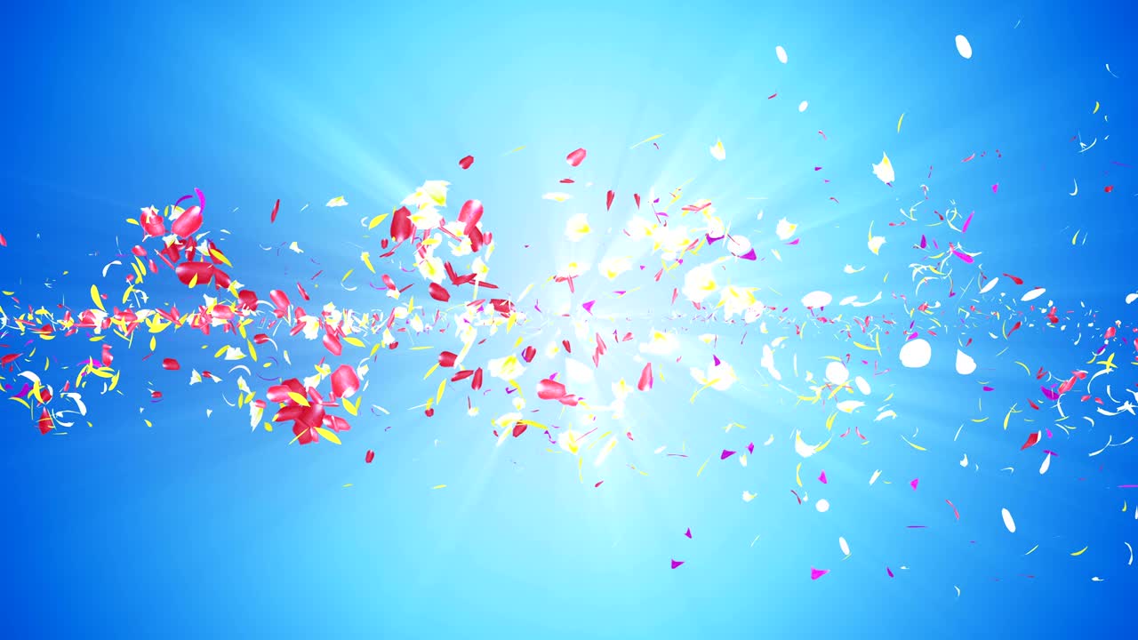 화려한 잎자루, 나선형 반이는 꽃잎, 꽃 모양, 예쁜 춤추는 꽃잎, 회전하는 꽃잎에서 소용돌이, 추상적인 루프 애니메이션.