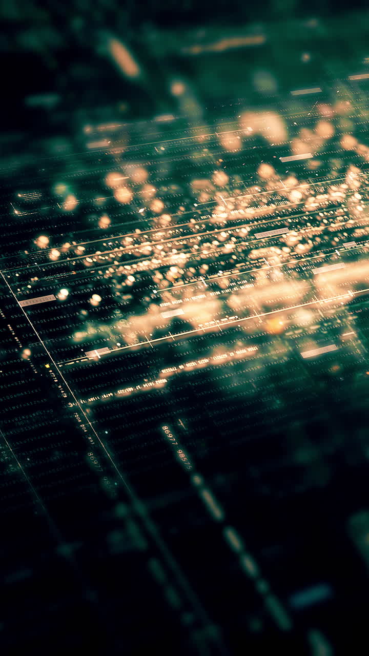 Futuristic metaverse hi-tech digital data telemetry with encrypted numbers display dynamic background for computer desktop vertical format screen display