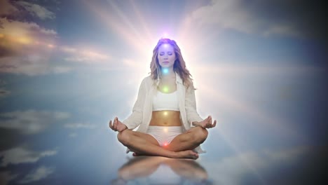 Double-exposure-of-woman-practicing-yoga