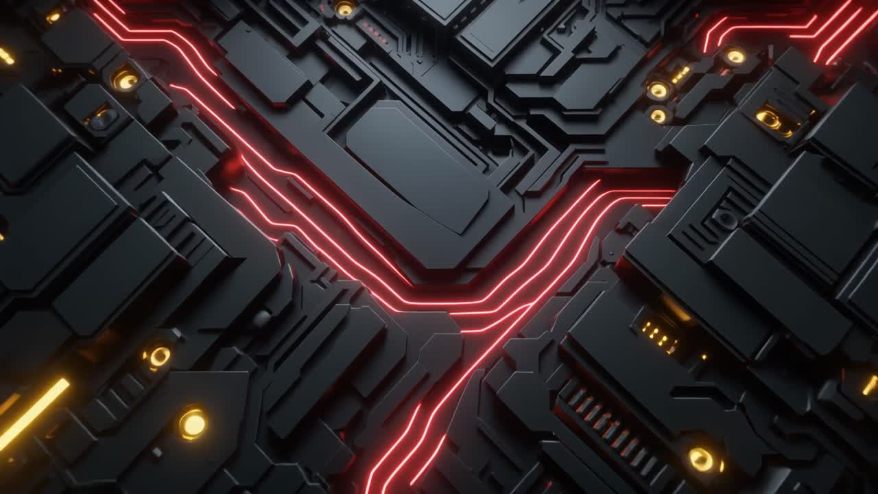 Abstract Futuristic Circuit Board with Glowing Red Lines