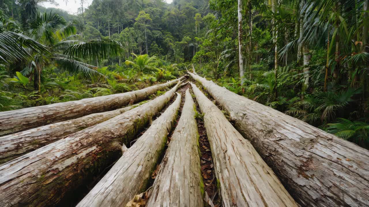 Logs in a Lush Green Jungle